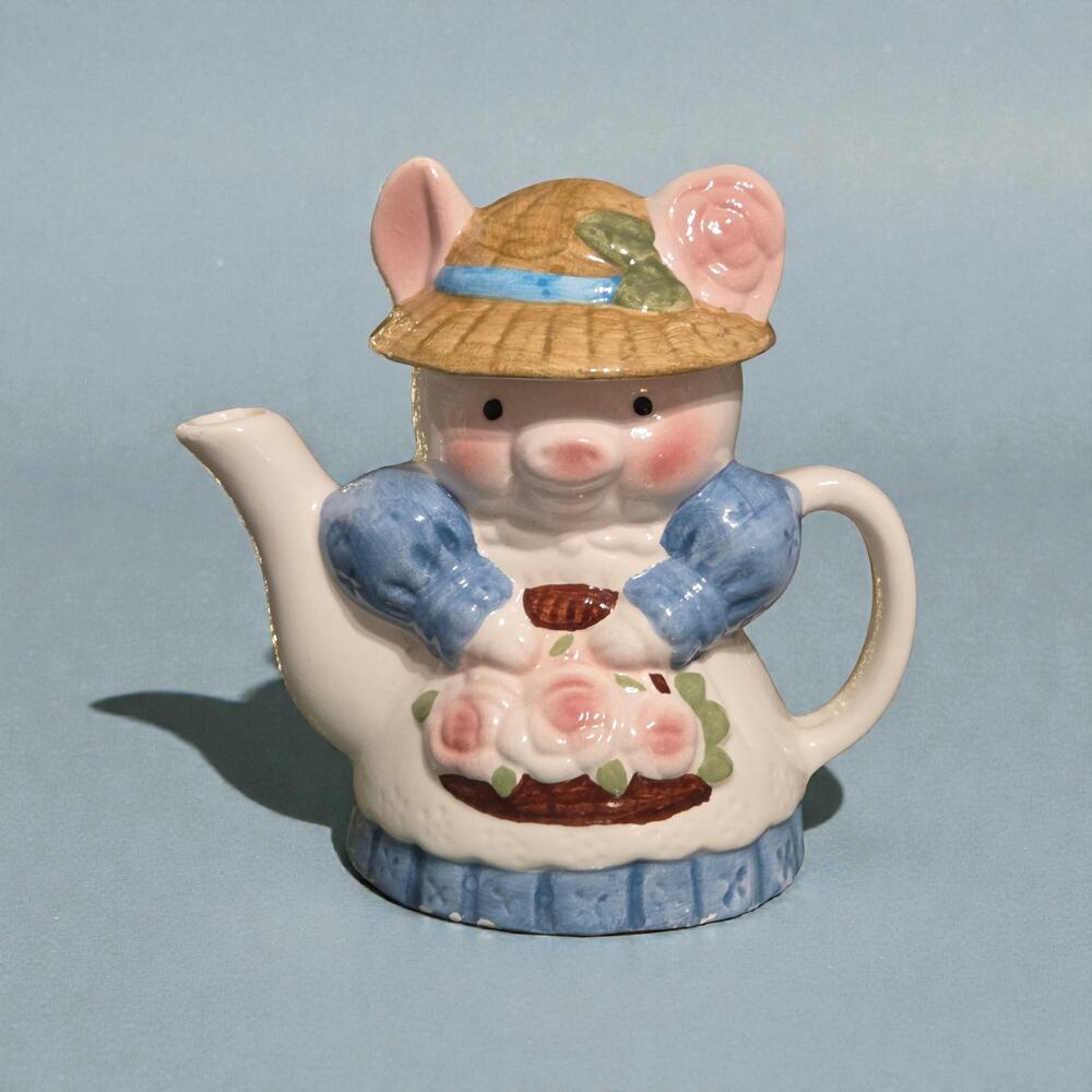 Fitz and Floyd omnibus pig teapot with lid hand-painted vintage EUC